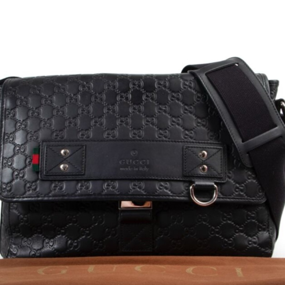 LIKE NEW! Large Unisex Gucci Black Monogram Leather briefcase